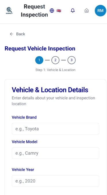 Screenshot of Inspeky app – Submit Request & Select Time step