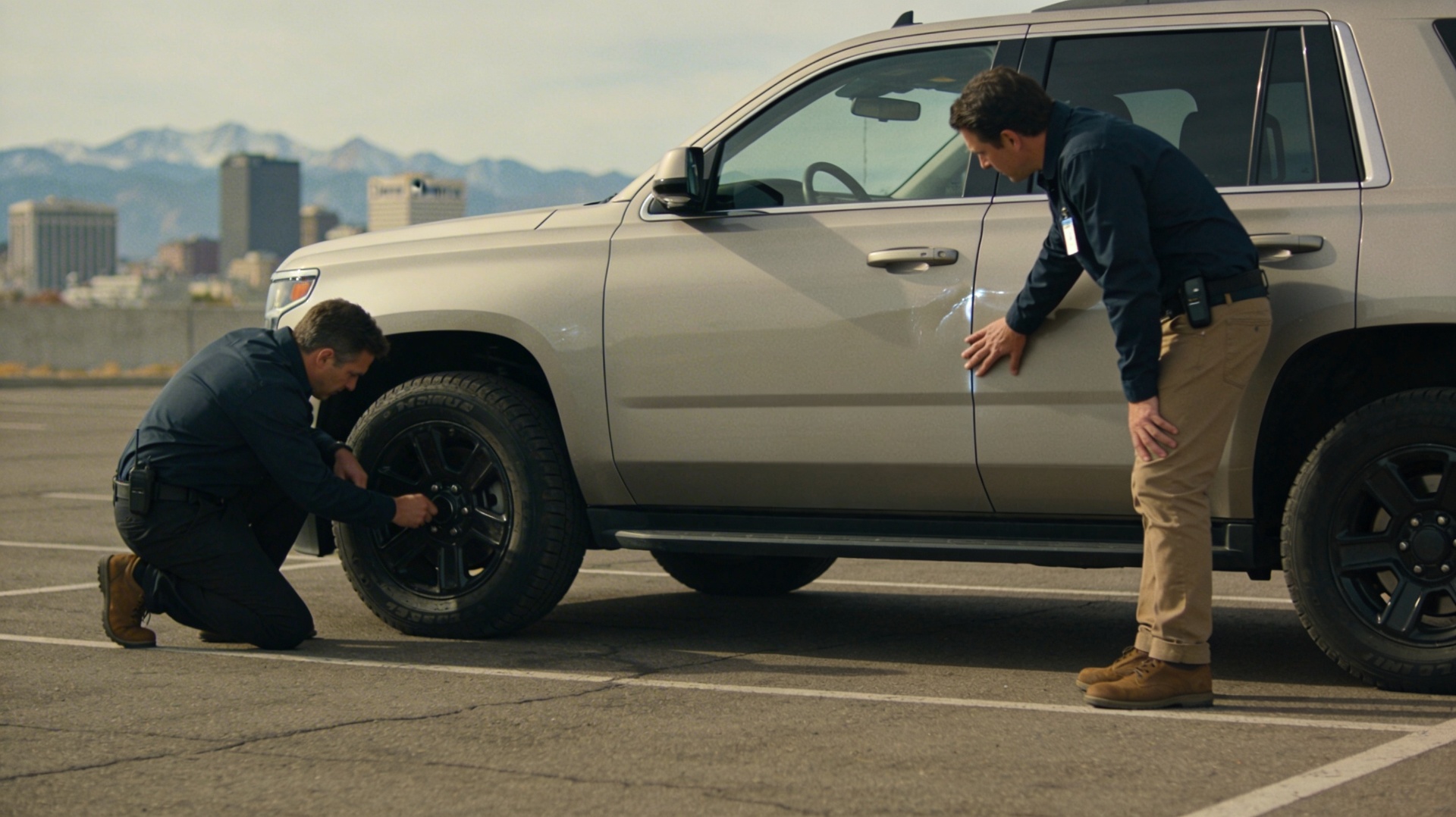 Buyer reviewing vehicle history and inspection checklist for a second-hand car